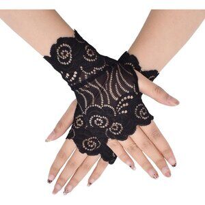 Women's St132-B-Black Elegant Floral Lace Fingerless Short Gloves Party Prom